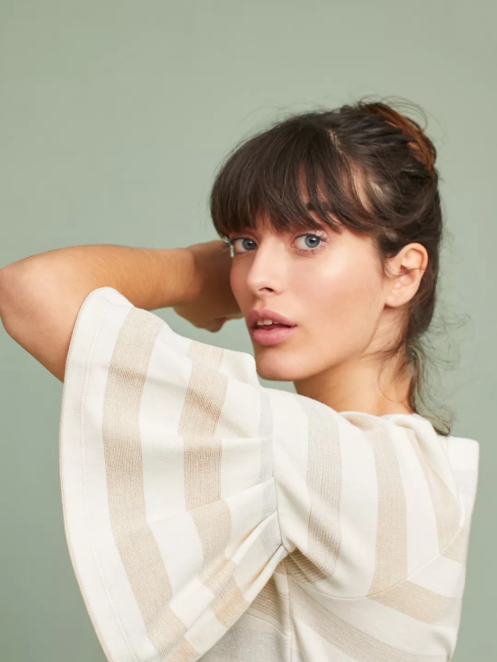 Anthropologie Maeve Striped Ruffled-Sleeve Top | Size M